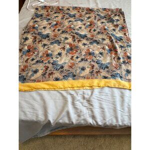 Vintage Floral Print Scarf With Yellow Border Lightweight Sheer Fabric